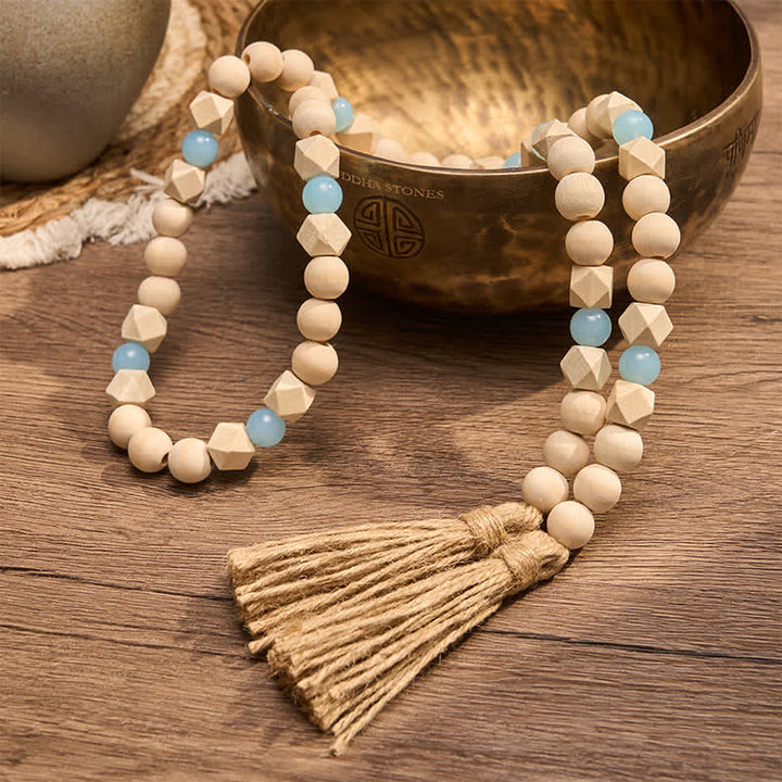 Buddha Stones Faceted Wood Beads Double Tassel Hanging Mindful Living Decor - image 5