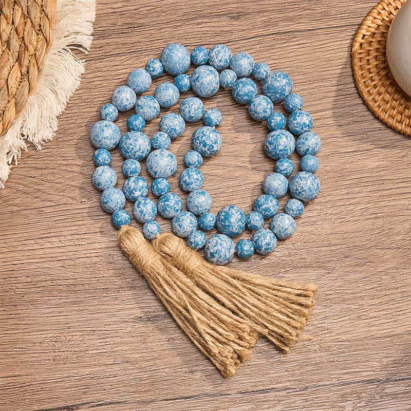 Buddha Stones Rustic Wood Bead Double Tassel Hanging Mindful Living Decor - Blue - image 16
