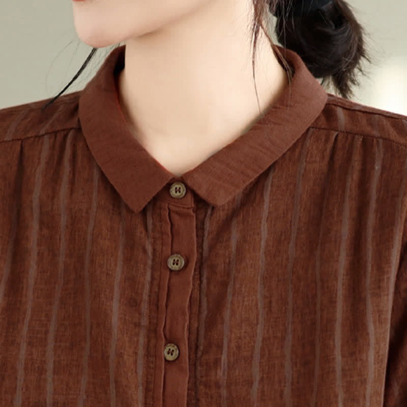 Buddha Stones Fall Casual Vintage Button-Up Striped Women's Long Sleeve Shirts - image 3