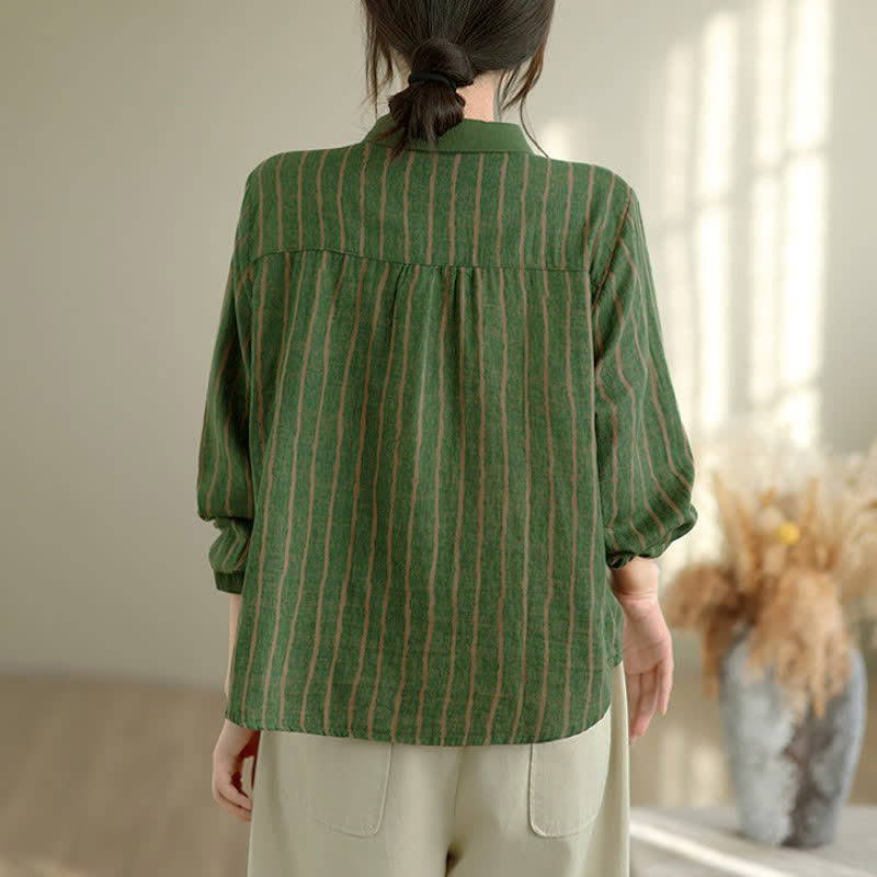 Buddha Stones Fall Casual Vintage Button-Up Striped Women's Long Sleeve Shirts - image 12
