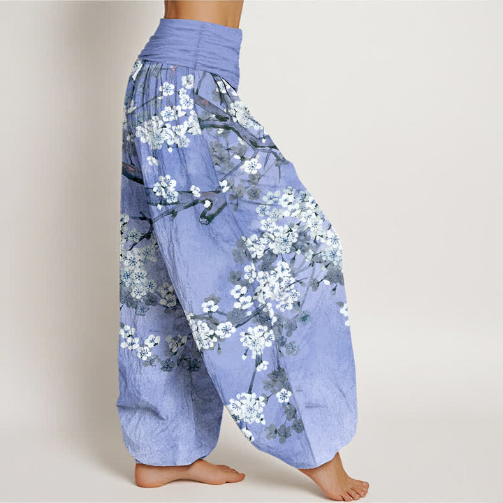 Buddha Stones Cotton Cherry Blossom Branch Pattern Women's Elastic Waist Harem Pants - image 9