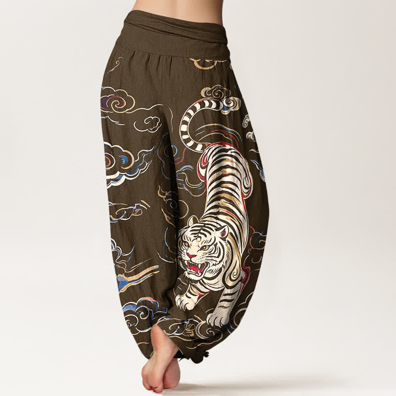 Buddha Stones Cotton Oriental Tiger Lucky Cloud Pattern Women's Elastic Waist Harem Pants - image 10