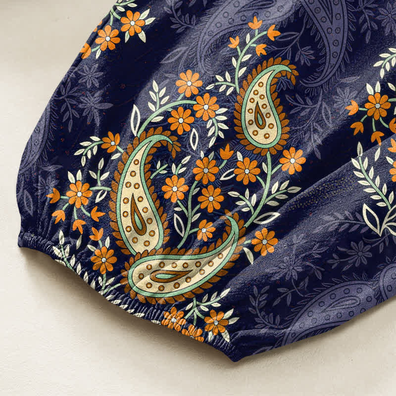 Buddha Stones Cotton Bohemian Paisley Floral Pattern Women's Elastic Waist Harem Pants With Side Pockets - image 6