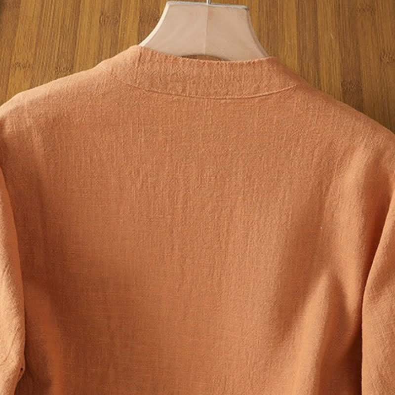 Buddha Stones Spring Fall Casual Tang Style Mandarin Collar Solid Color Contrast Women's Long Sleeve Shirts - image 12