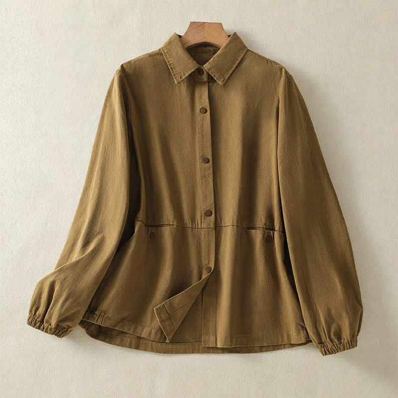 Buddha Stones Fall Casual Button-Up Solid Women's Jacket With Pockets - Peru - US12, UK/AU16, EU44 (2XL) - image 0