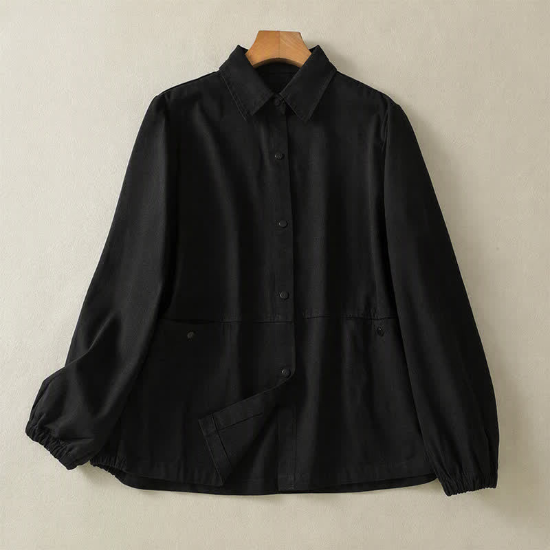 Buddha Stones Fall Casual Button-Up Solid Women's Jacket With Pockets - Black - US12, UK/AU16, EU44 (2XL) - image 8