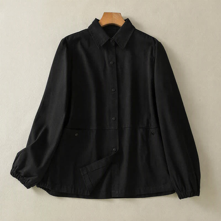 Buddha Stones Fall Casual Button-Up Solid Women's Jacket With Pockets - Black - US12, UK/AU16, EU44 (2XL) - image 8