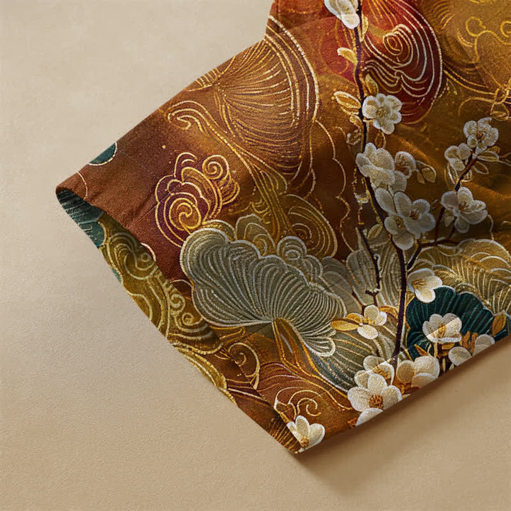 Buddha Stones Pure Cotton Vintage Crane Cloud Pattern Frog Button Women's Elastic Waist Harem Pants With Pockets - image 3