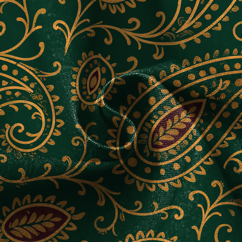 Buddha Stones Pure Cotton Vintage Leaf Paisley Pattern Frog Button Women's Elastic Waist Harem Pants With Pockets - image 4