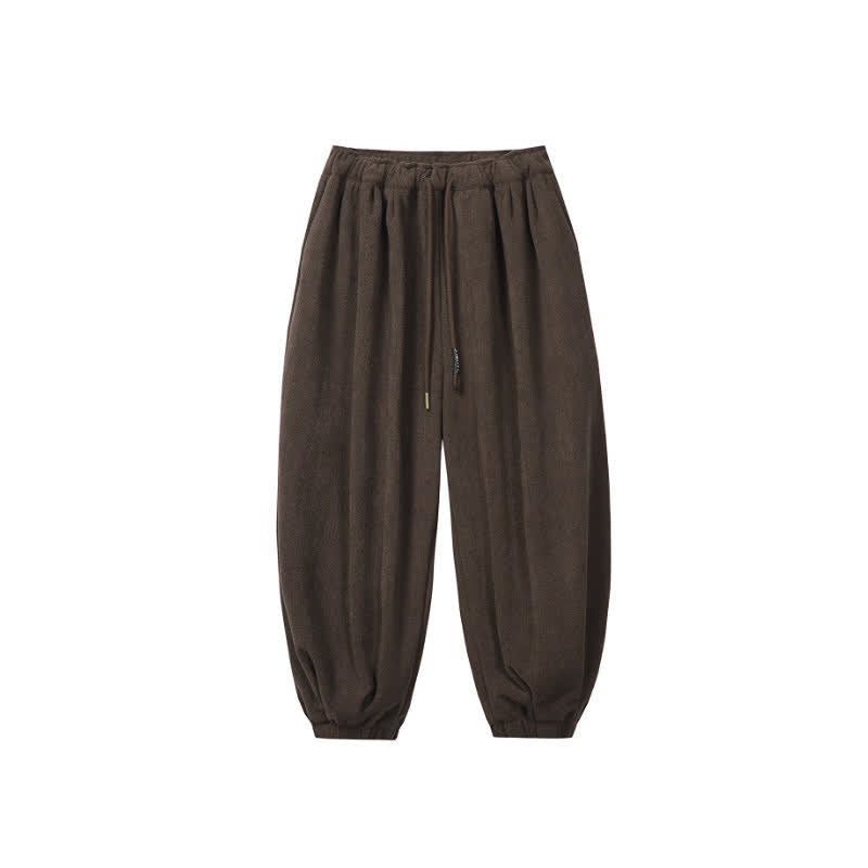 Buddha Stones Fall Winter Casual Minimalist Drawstring Solid Ankle Pants Corduroy Men's Harem Pants With Pockets - image 7