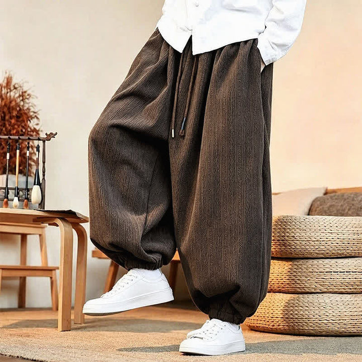 Buddha Stones Fall Winter Casual Minimalist Drawstring Solid Ankle Pants Corduroy Men's Harem Pants With Pockets - image 5