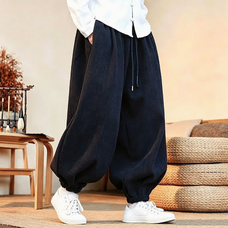Buddha Stones Fall Winter Casual Minimalist Drawstring Solid Ankle Pants Corduroy Men's Harem Pants With Pockets - image 15