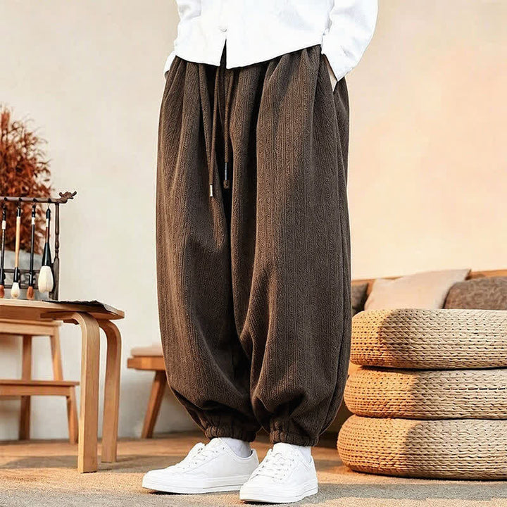 Buddha Stones Fall Winter Casual Minimalist Drawstring Solid Ankle Pants Corduroy Men's Harem Pants With Pockets - image 4