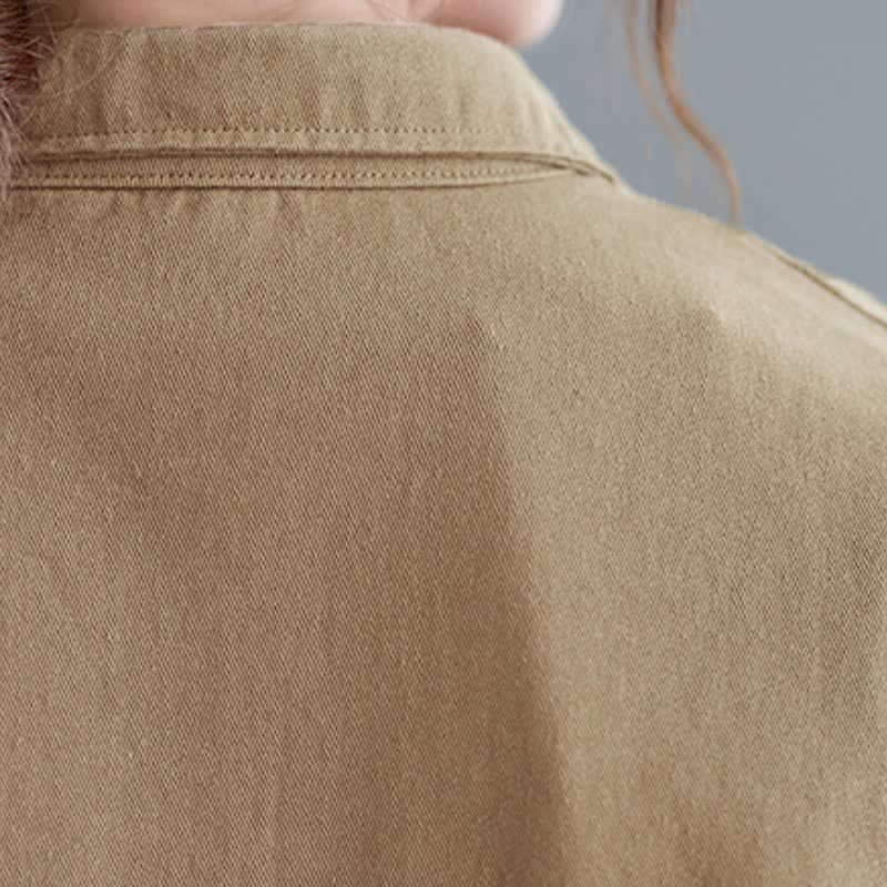 Buddha Stones Spring Fall Basic Minimalist Button-Up Solid Cotton Women's Jacket With Pockets - image 10