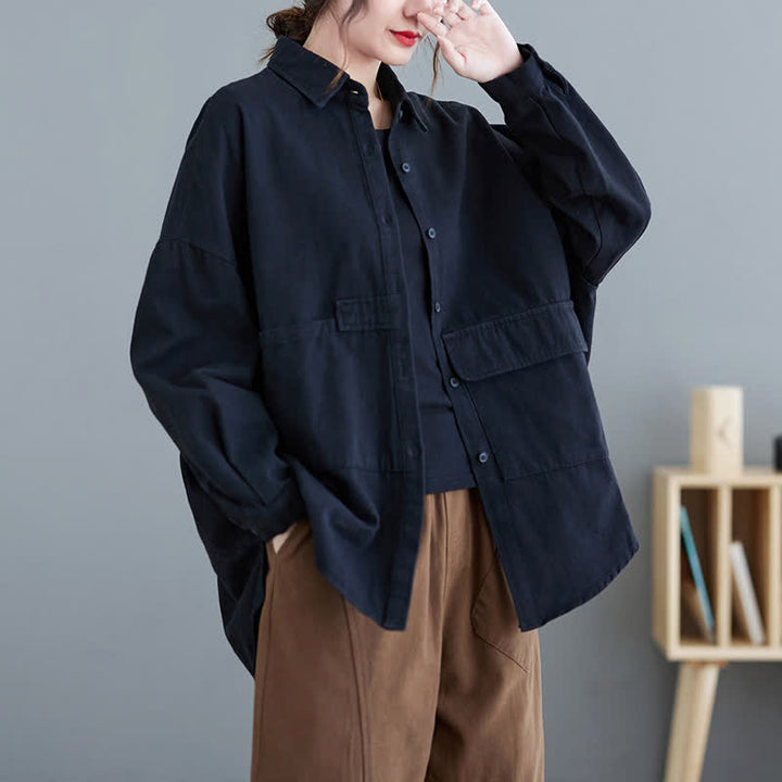 Buddha Stones Spring Fall Basic Minimalist Button-Up Solid Cotton Women's Jacket With Pockets - Black - US8-10，UK/AU12-14，EU40-42 (2XL) - image 16