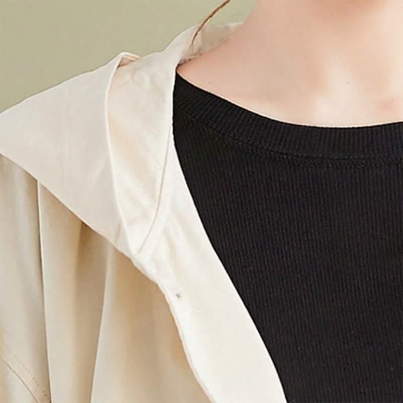 Buddha Stones Spring Fall Casual Minimalist Hooded Button-Up Solid Women's Jacket With Pockets - image 11