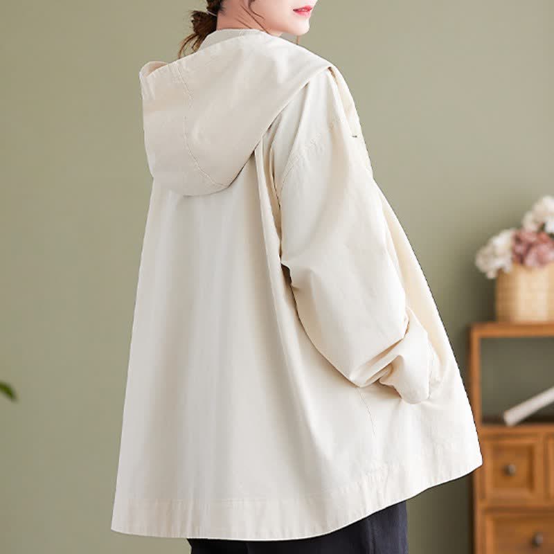 Buddha Stones Spring Fall Casual Minimalist Hooded Button-Up Solid Women's Jacket With Pockets - image 9