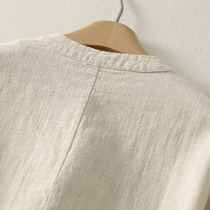 Buddha Stones Fall Casual Tang Style Frog Button Solid Cotton Linen Women's Long Sleeve Shirts - image 3