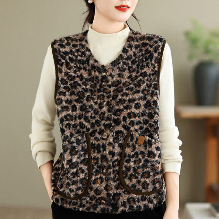 Buddha Stones Fall Winter Casual Vintage Button-Up Geometric Tank Top Women's Vest With Pocket - image 12