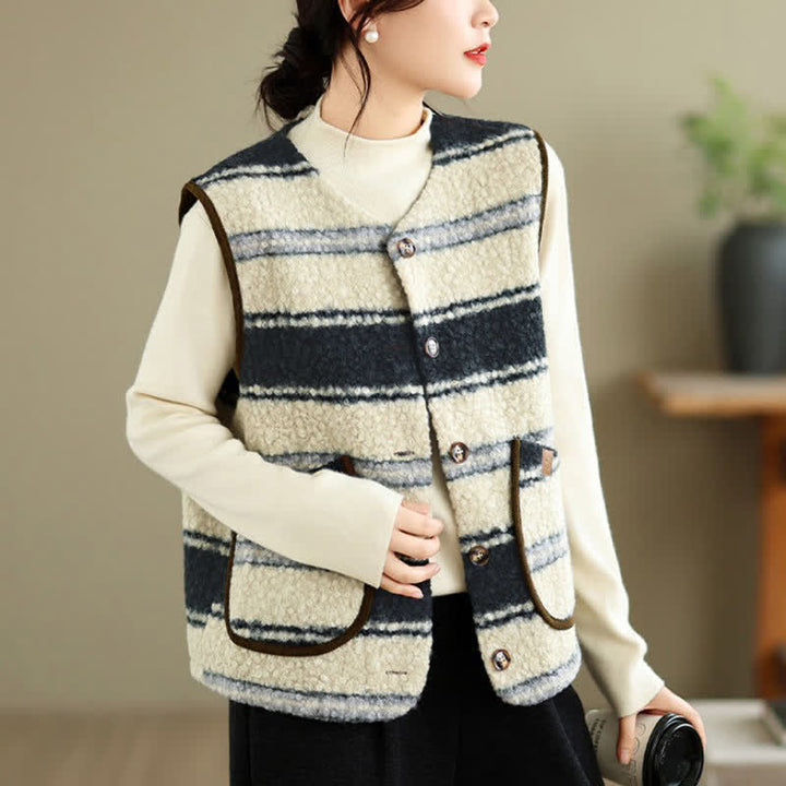Buddha Stones Fall Winter Casual Vintage Button-Up Geometric Tank Top Women's Vest With Pocket - image 19