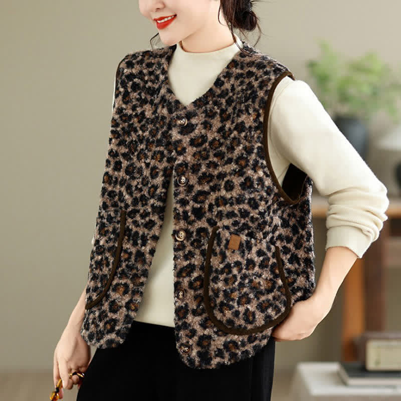 Buddha Stones Fall Winter Casual Vintage Button-Up Geometric Tank Top Women's Vest With Pocket - image 13