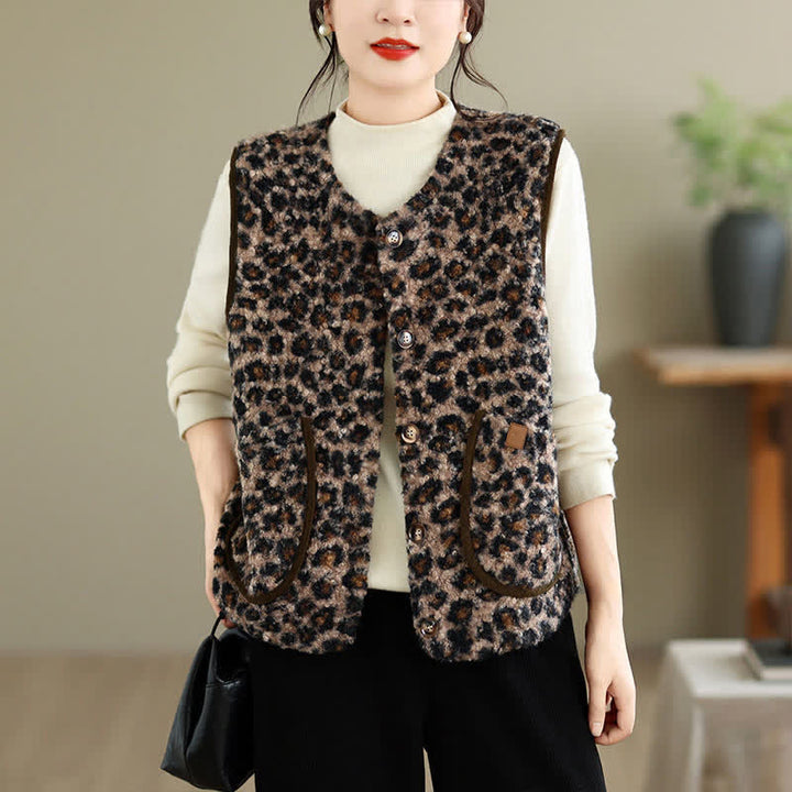 Buddha Stones Fall Winter Casual Vintage Button-Up Geometric Tank Top Women's Vest With Pocket - image 15
