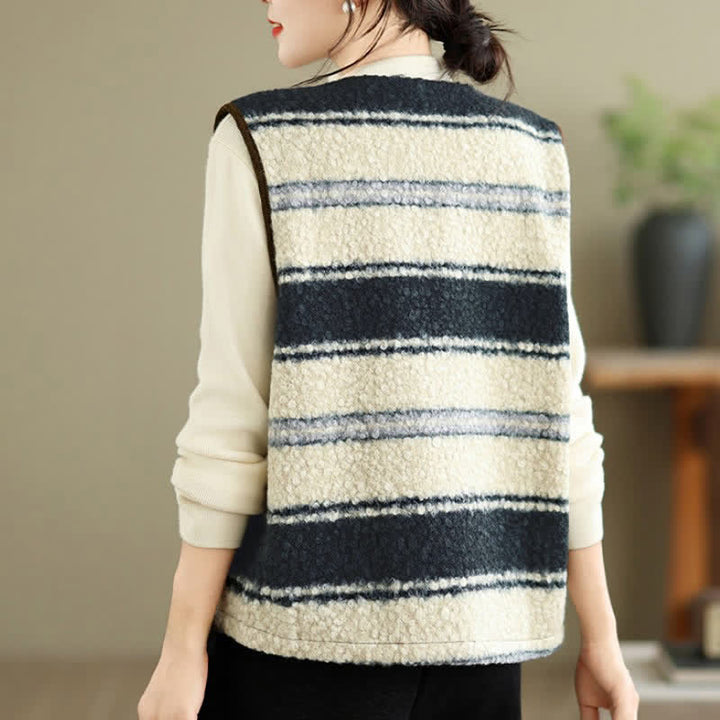 Buddha Stones Fall Winter Casual Vintage Button-Up Geometric Tank Top Women's Vest With Pocket - image 20