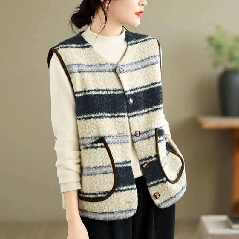 Buddha Stones Fall Winter Casual Vintage Button-Up Geometric Tank Top Women's Vest With Pocket - White - US8-10, UK/AU12-14, EU40-42 (2XL) - image 16