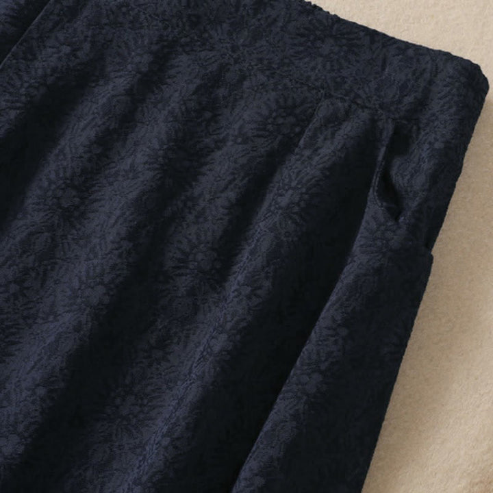 Buddha Stones Fall Vintage Tang Style Pankou Solid Cotton Linen Women's Skirts With Pocket - image 15