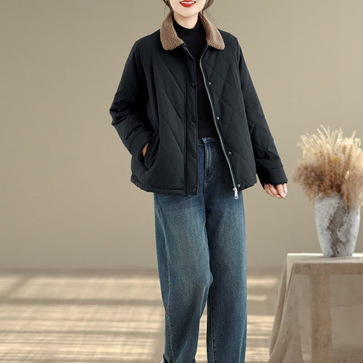 Buddha Stones Winter Casual Vintage Button-Up Geometric Rhombus-shaped Lines Women's Jacket With Pockets - image 20