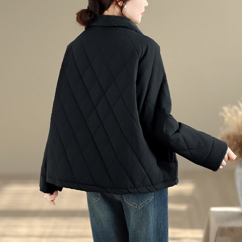Buddha Stones Winter Casual Vintage Button-Up Geometric Rhombus-shaped Lines Women's Jacket With Pockets - image 19