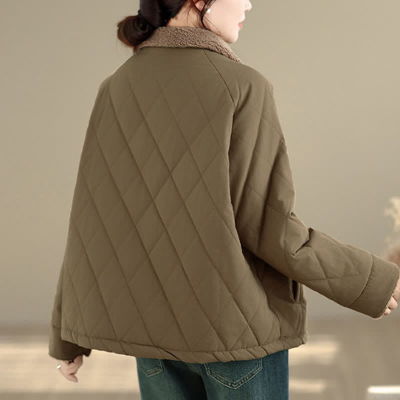 Buddha Stones Winter Casual Vintage Button-Up Geometric Rhombus-shaped Lines Women's Jacket With Pockets - image 10