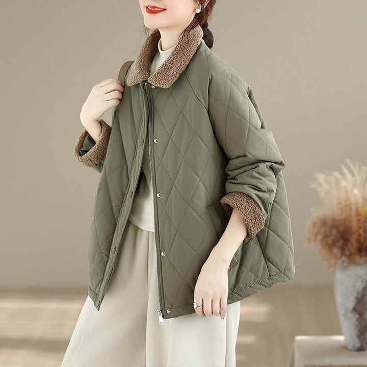 Buddha Stones Winter Casual Vintage Button-Up Geometric Rhombus-shaped Lines Women's Jacket With Pockets - image 3