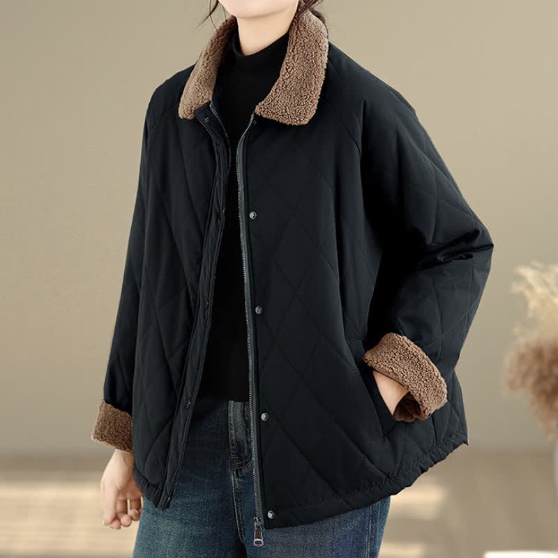 Buddha Stones Winter Casual Vintage Button-Up Geometric Rhombus-shaped Lines Women's Jacket With Pockets - image 18