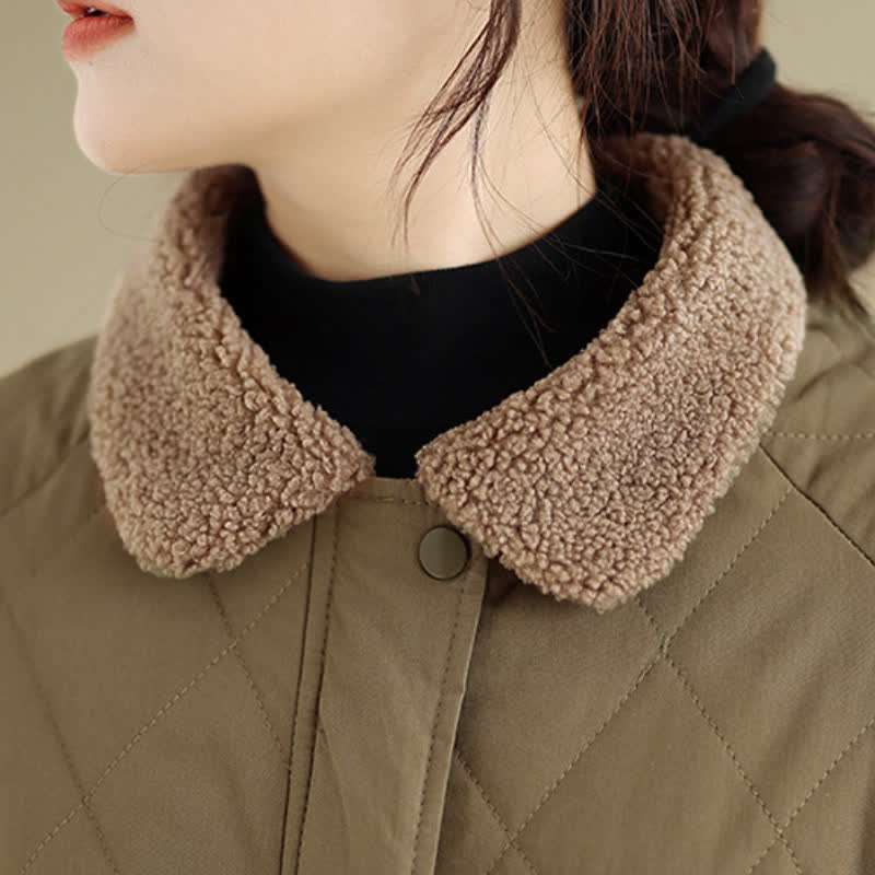 Buddha Stones Winter Casual Vintage Button-Up Geometric Rhombus-shaped Lines Women's Jacket With Pockets - image 12