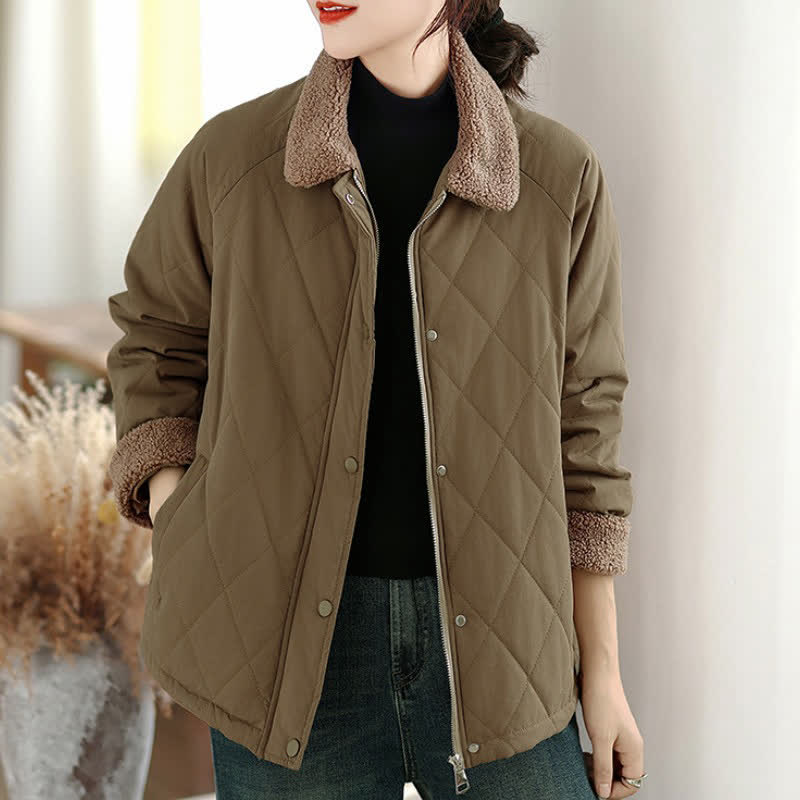 Buddha Stones Winter Casual Vintage Button-Up Geometric Rhombus-shaped Lines Women's Jacket With Pockets - Tan - US12, UK/AU16, EU44 (XL) - image 7