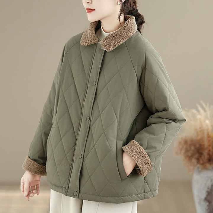 Buddha Stones Winter Casual Vintage Button-Up Geometric Rhombus-shaped Lines Women's Jacket With Pockets - image 2