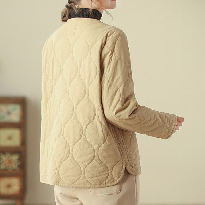 Buddha Stones Fall Winter Casual Minimalist Button-Up Geometric Curved Lines Women's Jacket With Pockets - image 13