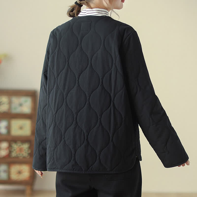 Buddha Stones Fall Winter Casual Minimalist Button-Up Geometric Curved Lines Women's Jacket With Pockets - image 9