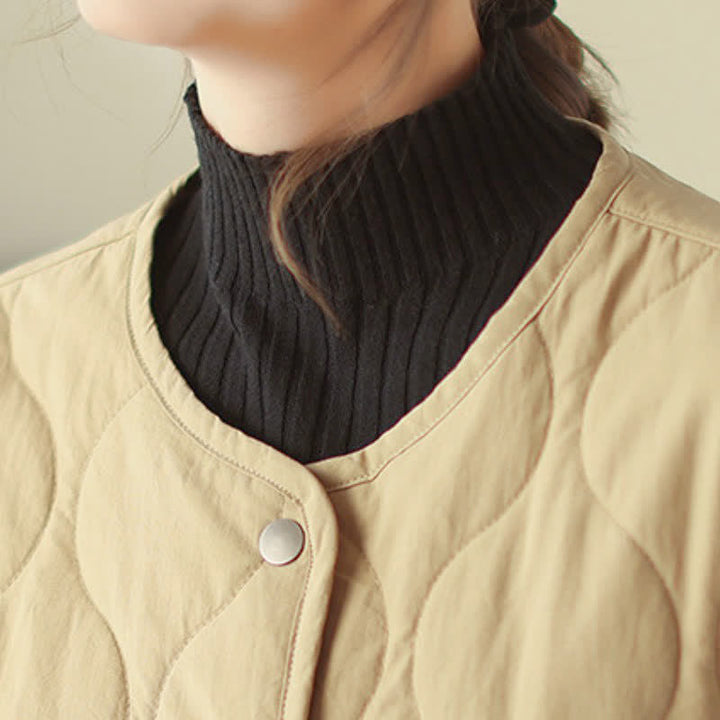 Buddha Stones Fall Winter Casual Minimalist Button-Up Geometric Curved Lines Women's Jacket With Pockets - image 14