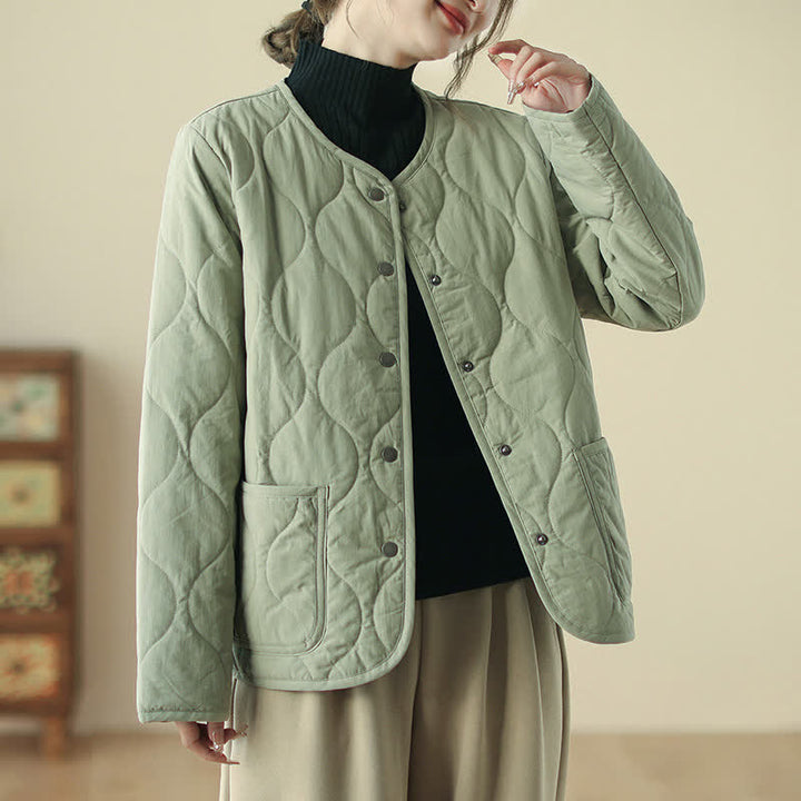 Buddha Stones Fall Winter Casual Minimalist Button-Up Geometric Curved Lines Women's Jacket With Pockets - DarkSeaGreen - US8-10, UK/AU12-14, EU40-42 (2XL) - image 0