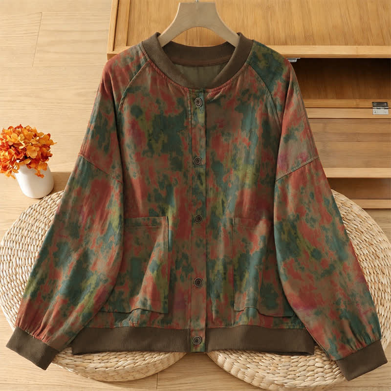 Buddha Stones Fall Tang Style Vintage Mandarin Collar Colorful Abstract Women's Jacket With Pockets - Sienna - US4-8/10, UK/AU8-12/14, EU36-40/42 (F) - image 0