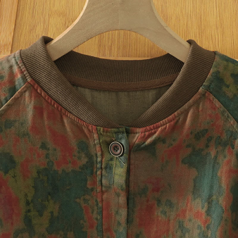 Buddha Stones Fall Tang Style Vintage Mandarin Collar Colorful Abstract Women's Jacket With Pockets - image 1