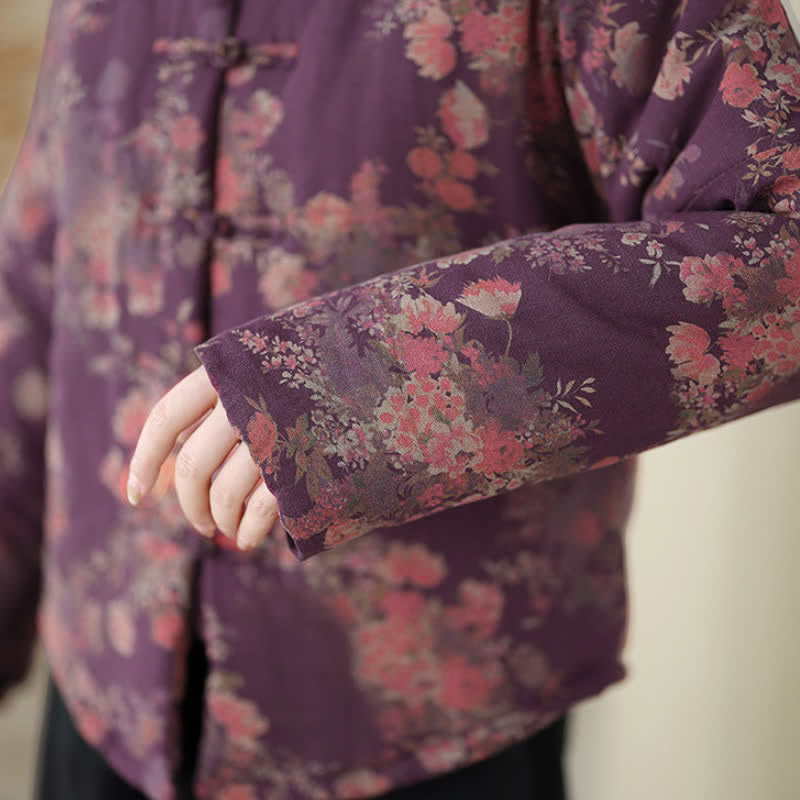 Buddha Stones Winter Elegant Tang Style Pankou Floral Print Women's Jackets - image 12