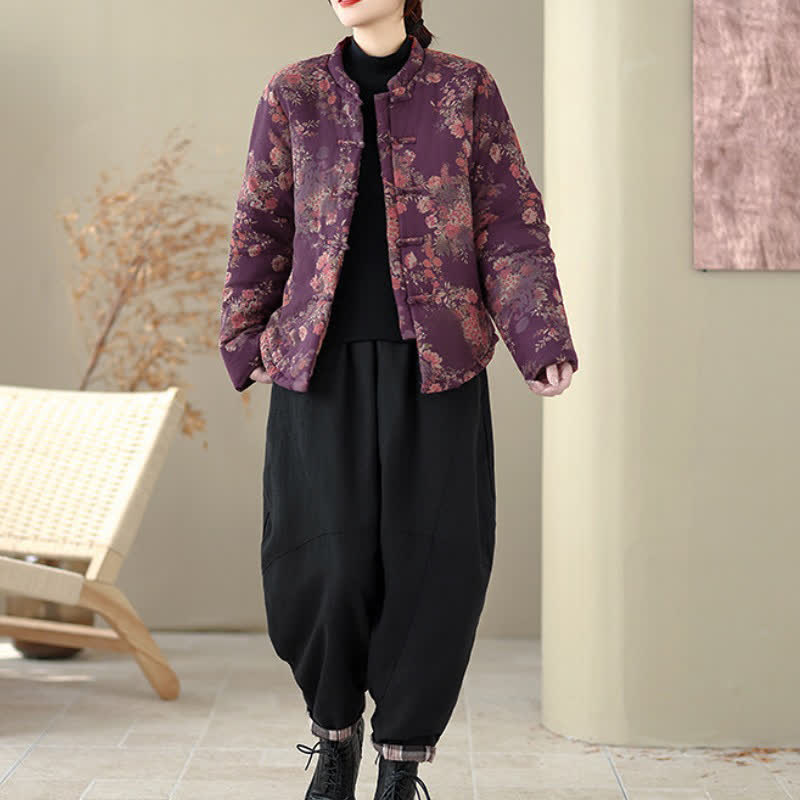 Buddha Stones Winter Elegant Tang Style Pankou Floral Print Women's Jackets - image 8