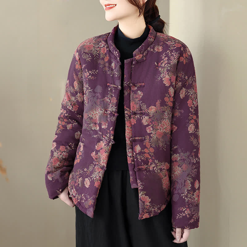 Buddha Stones Winter Elegant Tang Style Pankou Floral Print Women's Jackets - image 1