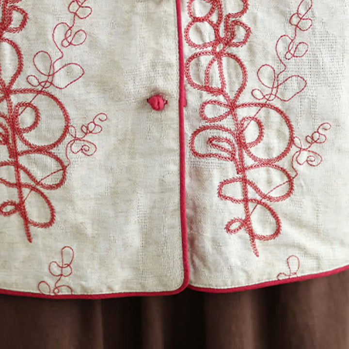 Buddha Stones Fall Winter Vintage Tang Style Embroidery Frog Button Floral Reversible Design Cropped Women's Jacket - image 9
