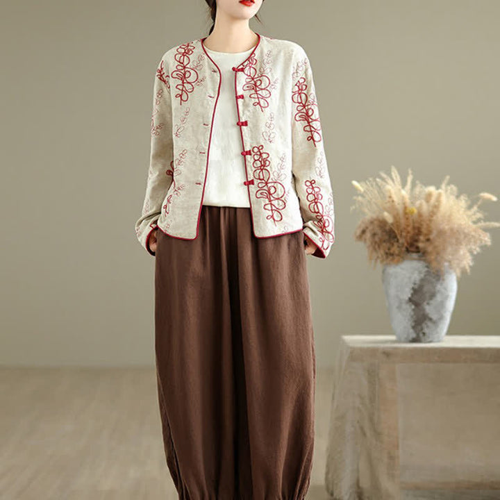 Buddha Stones Fall Winter Vintage Tang Style Embroidery Frog Button Floral Reversible Design Cropped Women's Jacket - image 7