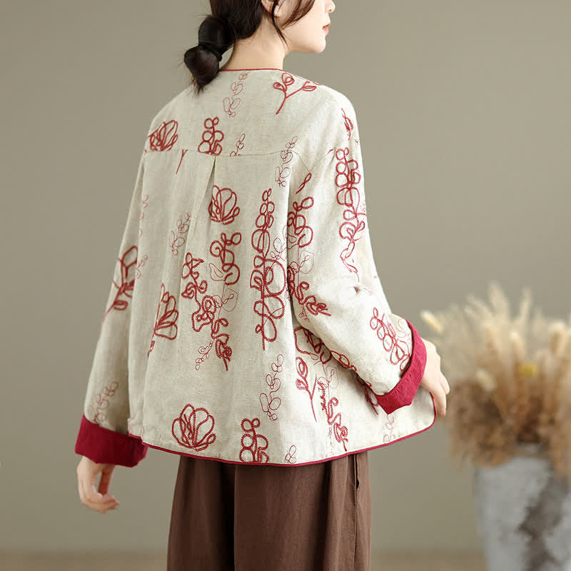 Buddha Stones Fall Winter Vintage Tang Style Embroidery Frog Button Floral Reversible Design Cropped Women's Jacket - image 6