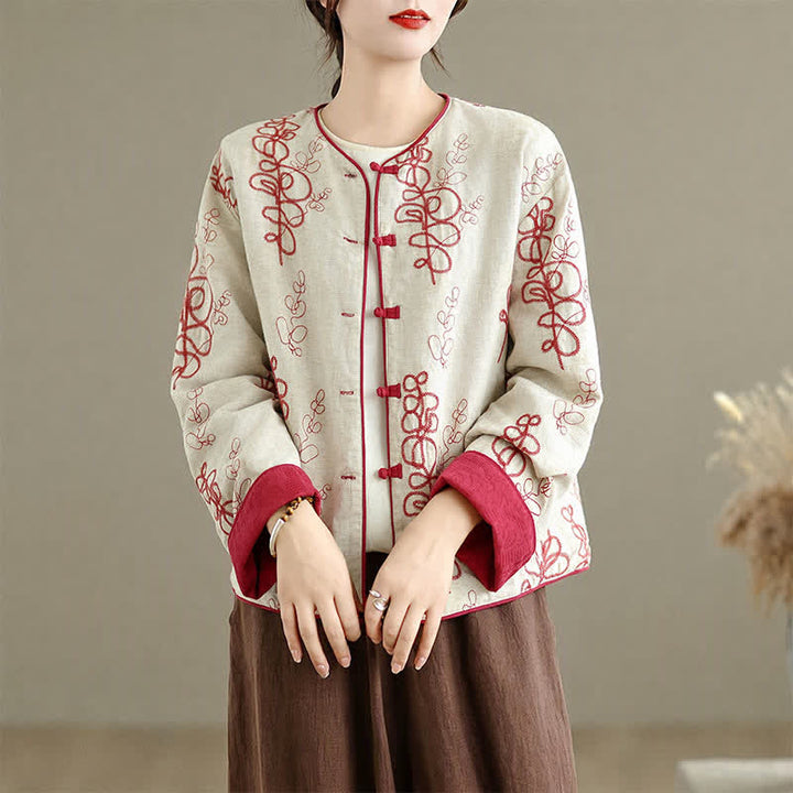 Buddha Stones Fall Winter Vintage Tang Style Embroidery Frog Button Floral Reversible Design Cropped Women's Jacket - image 2